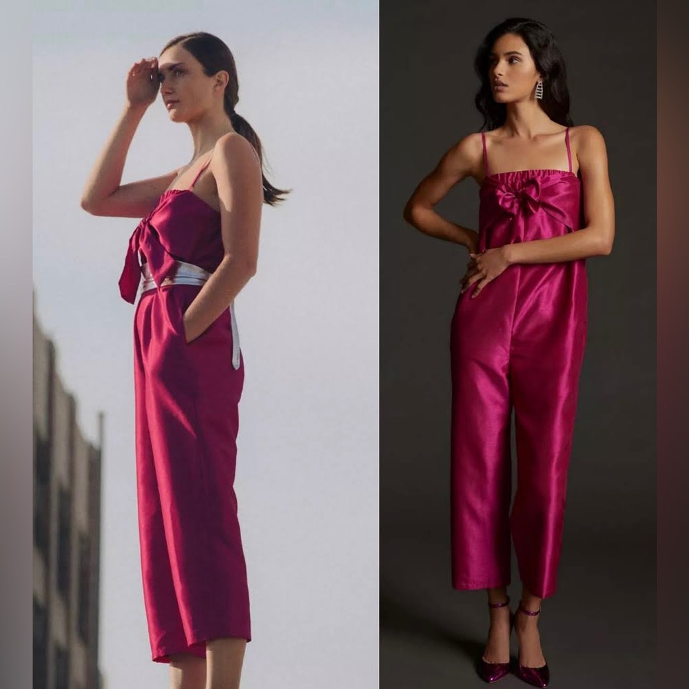Anthropologie Hutch Satin Bow-Tie Jumpsuit. Size Medium. Pink. New with tags.